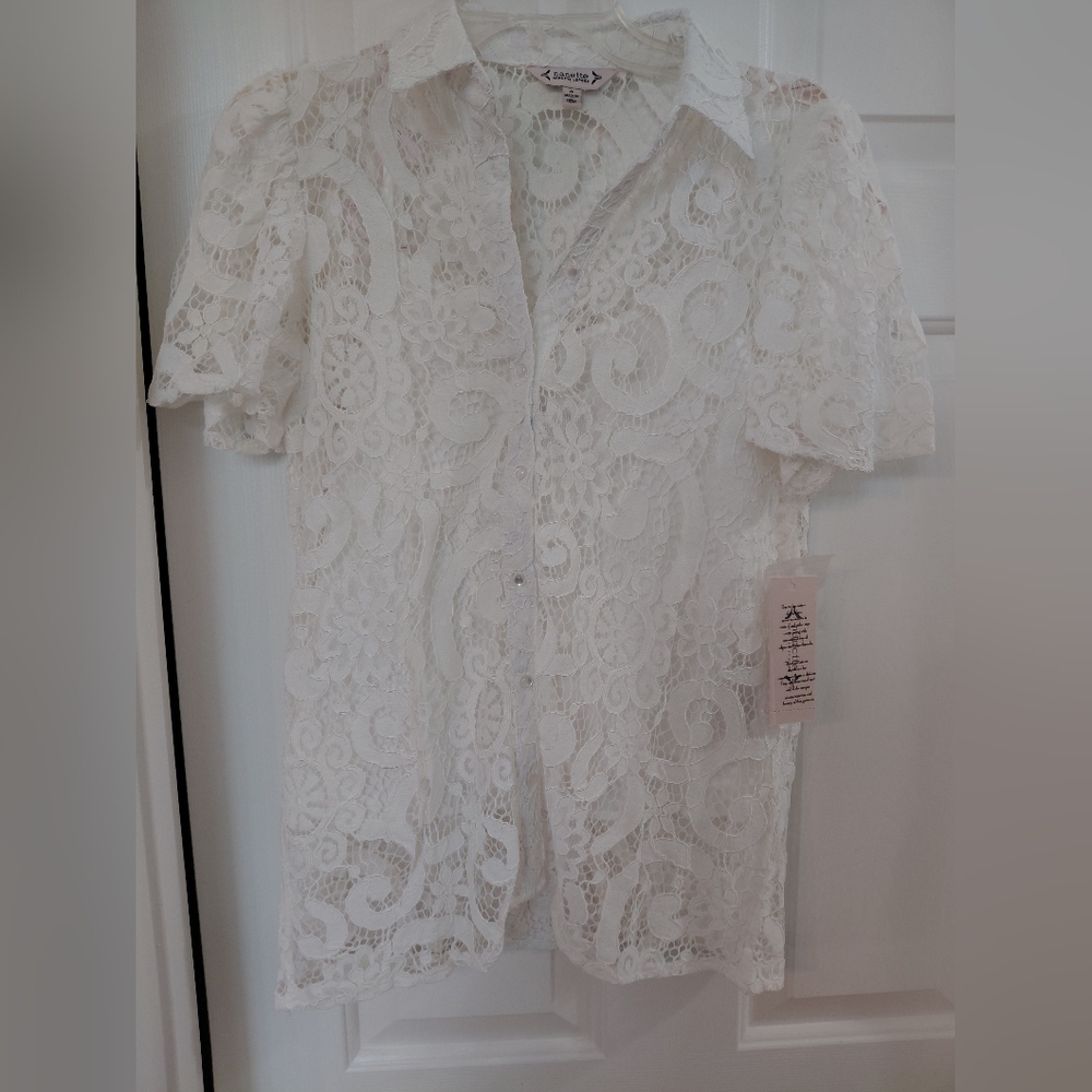 Nanette Lepore White Floral Lace Blouse